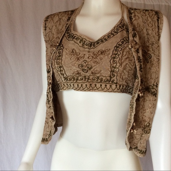 VTG Embroidered Indian halter top bra w/ vest set - Picture 3 of 8